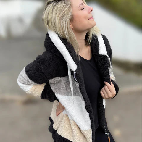 Loose Plush Multicolor Hooded Jacket